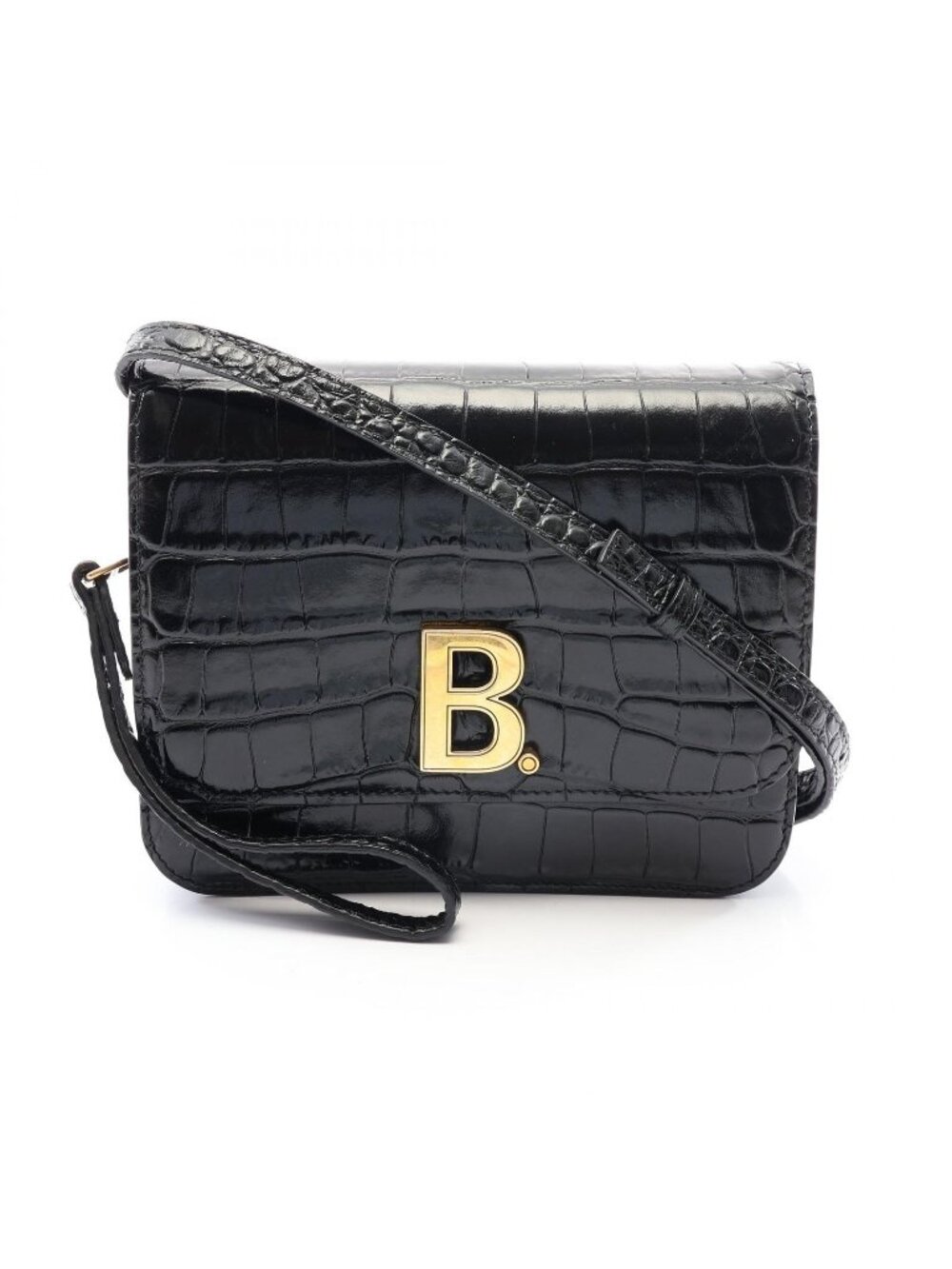 Balenciaga Shoulder Bag B-dot Croco Embossed Black Leather